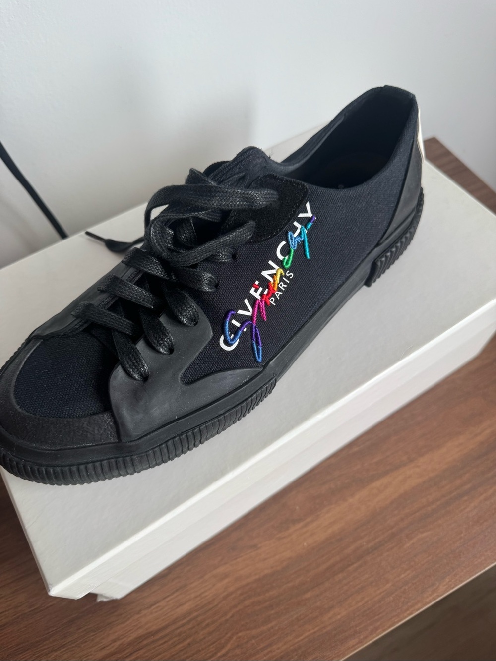 Givenchy Black Canvas Low-Top Sneakers with Rainbow Logo
